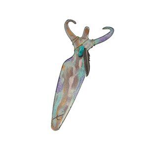 Southwest Turquoise Feather Brooch Pin With Multicolor Abstract Design